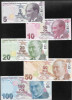 Set Turcia 5 + 10 + 20 + 50 + 100 lire lira, Europa