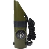 Cumpara ieftin Fluier 7 in 1, multifunctional, lupa, lanterna LED, busola, oglinda, termometru, compartiment depozitare, ABS, pentru camping, drumetii, verde