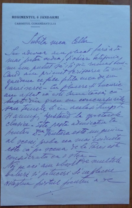 2 scrisori catre Cella Serghi, 1924, 1926, Regimentul 6 jandarmi