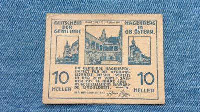 10 Heller 1921 Notgeld Hagenberg Austria foto