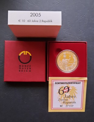10 Euro &amp;quot;60 Jahre 2. Republik&amp;quot; 2005, Austria - Proof - G 3884 foto