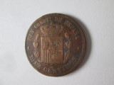 Spania 10 Centimos 1879 in stare buna/foarte buna,moneda din imagini,diametrul=30 mm, Europa, Bronz