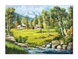 Tablou peisaj de la munte pictat manual, Maretie, 120x90cm ulei pe panza, gata de agatat pe perete