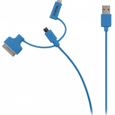 Cablu alimentare si sincronizare albastru USB 2.0 - micro USB +adaptor lightning +Apple Dock 30pini 1m cupru Valueline