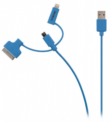 Cablu alimentare si sincronizare albastru USB 2.0 - micro USB +adaptor lightning +Apple Dock 30pini 1m cupru Valueline foto