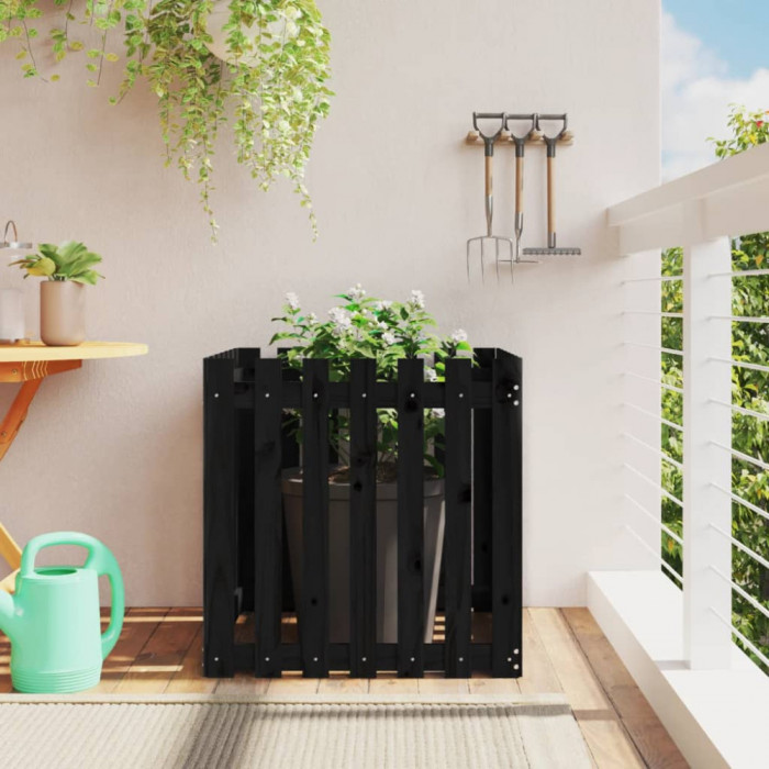 vidaXL Jardinieră grădină design gard negru 70x70x70 cm lemn masiv pin 832464