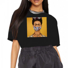 Tricou dama negru - Frida in Pandemie - L