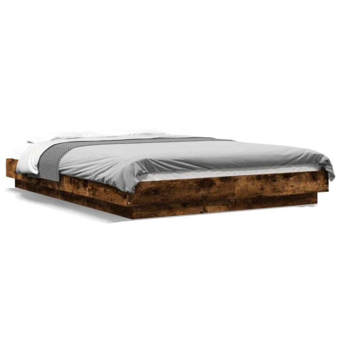 vidaXL Cadru de pat, stejar afumat, 140x190 cm, lemn prelucrat
