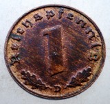 2.574 GERMANIA WWII 1 REICHSPFENNIG 1939 D XF/AUNC, Europa, Bronz