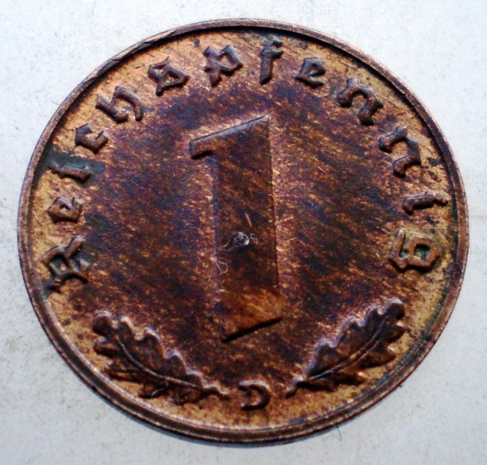 2.574 GERMANIA WWII 1 REICHSPFENNIG 1939 D XF/AUNC