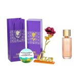 Cumpara ieftin Set complet pentru Ea, parfum de femei Giordani Gold Woman, insotit de insigna Dactylion cu mesaj motivational, cadou un trandafir rosu suflat la baza, 50 ml, Oriflame