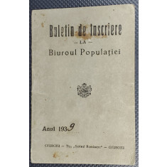 BULETIN DE INSCRIERE LA BIUROUL POPULATIEI , 1939