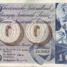 ELVETIA 100 FRANCS FRANCI 1956 VF