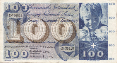 ELVETIA 100 FRANCS FRANCI 1956 VF foto