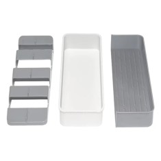 Organizator extensibil pentru tacamuri, 40 x 14 x 5.6 cm, plastic, alb, gri