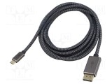 Cablu Goobay DisplayPort la USB-C textil 3m negru-argintiu 4K UHD
