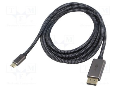 Cablu Goobay DisplayPort la USB-C textil 3m negru-argintiu 4K UHD foto