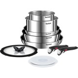 Set de 10 piese Tefal Ingenio Emotion, tigaie 22/26 cm, cratita 24 cm, craticioare 16/20 cm, capac ermetic 16/20 cm, 2 manere detasabile, capac sticla