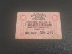 Bancnota Italia - 50 Centesimi / Ocupatie Austria 1918 - Primul razboi foto