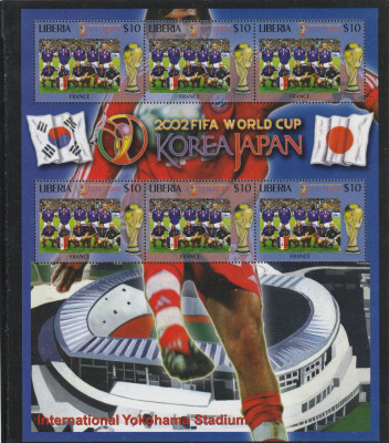 Liberia -Sport,Fotbal,C.M.,Korea-Japonia,Echipa Frantei, bloc 6 timbre dant.,MNH foto