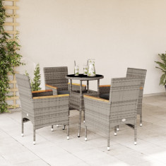 vidaXL Set mobilier de grădină cu perne 5 piese gri poliratan & sticlă