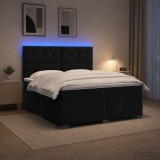 Cumpara ieftin Pat boxspring cu saltea cu benzi LED Negru 160 x 200 cm Catifea
