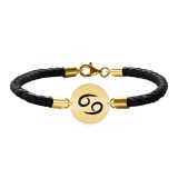 Bratara Premium din piele impletita si banut argint 925 placat cu aur galben 24K personalizat cu zodiac - Rac