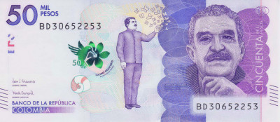 Bancnota Columbia 50.000 Pesos 2018 - P462 UNC ( Gabriel Garcia Marquez ) foto