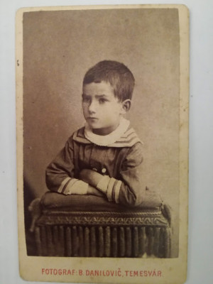 Foto carton CDV veche, B. Danilovic, Timișoara / Temesvar, portret băiat foto