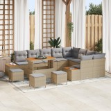 Set Canapea Grădină vidaXL 13 Piese Bej Ratan Poly, Canapea Grădină vidaXL 2 Locuri cu Depozitare și Perne Bej Ratan Poly, Set Masă Grădină vidaXL 4 P