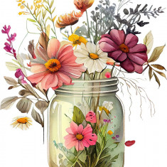 Sticker decorativ, Borcan cu Flori, Multicolor, 70 cm, 1265STK-2