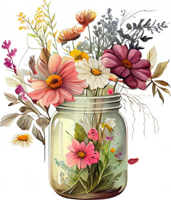 Sticker decorativ, Borcan cu Flori, Multicolor, 70 cm, 1265STK-2 foto