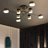 Lustra LED cu Telecomanda MARIO, 56W, 8 Elemente, Lumina Rece/Calda/Neutra, Dimabila, Negru/Auriu ModernLight Concept