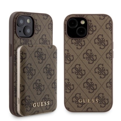Husa pentru iPhone 15 - Guess Hardcase Powerbank MagSafe (GUBPM5P15S4GEMGW) - Brown foto