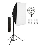 Cumpara ieftin Softbox cu soclu de 4 becuri, trepied reglabil 200 cm, 4 becuri de 45W, geanta de transport inclusa