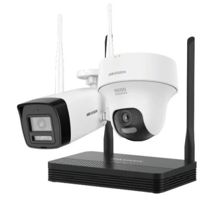 Kit supraveghere IP Wireless Hikvision HiLook, 2 camere 4MP, IR 30m, microfon, difuzor, slot microSD, NVS - IKS-2044BTH-PH/W SafetyGuard Surveillance foto