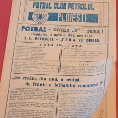 Program meci fotbal PETROLUL PLOIESTI-"FEPA`74" BARLAD (02.04.1989)