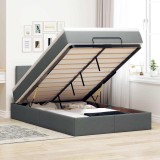 Pat Otoman Gossi 120x200 Gri Inchis cu LED, Saltea &amp; Topper. Depozitare Sub Pat, Textil Poliester