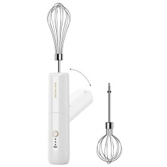 Mixer electric fara fir 13W, 3 viteze, accesorii incluse, incarcare USB-C, alb