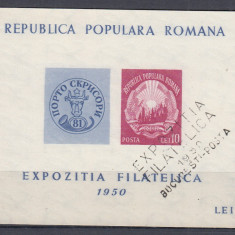 ROMANIA 1950 LP 260 EXPOZITIA FILATELICA COLITA NEDANTELATA STAMPILA SPECIALA