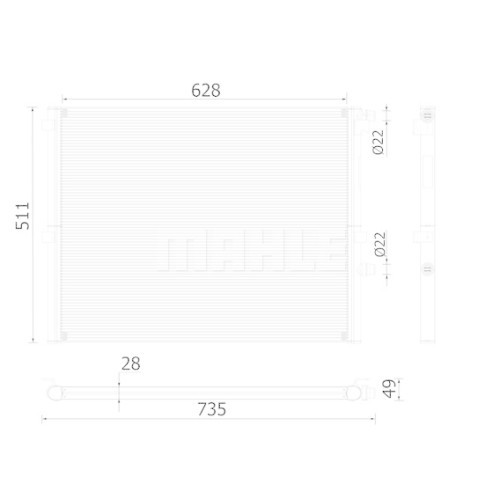 Radiator intercooler Bmw Seria 5 G30 2017-, Seria 6 Gt (G32) 2017-, Seria 7 G11 2015-, Seria 8 (G15) 2018-, 628x511x28mm, MAHLE 20E1087X