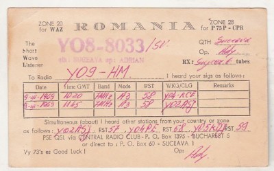 bnk cp Romania - QSL - Suceava 1969 foto