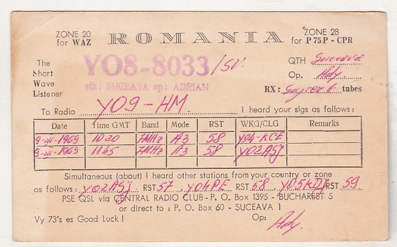 bnk cp Romania - QSL - Suceava 1969