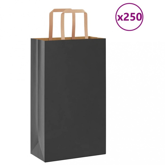 vidaXL Pungi de h&acirc;rtie 250 buc cu m&acirc;nere negre 21x11x36 cm 4101869