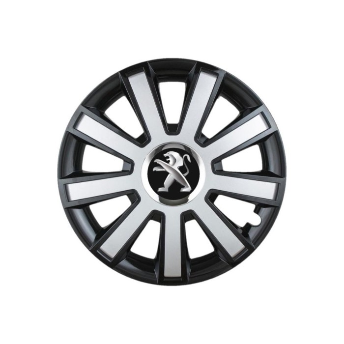 Set 4 capace roti Flash Gri-Negru R14 pentru gama auto Peugeot