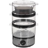 Aparat de gatit cu aburi EKG009 Volcano, Timer, 400W, 7.5 L, 3 nivele, Inox/Negru