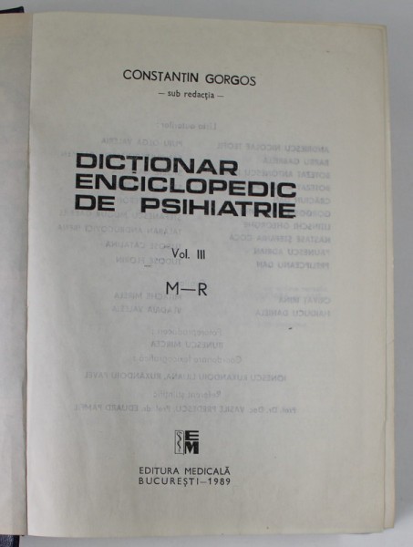 DICTIONAR ENCICLOPEDIC DE PSIHIATRIE VOL.III de CONSTANTIN GORGOS , 1999