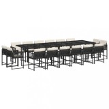 Cumpara ieftin Set mobilier de gradina cu perne, 17 piese, negru, poliratan