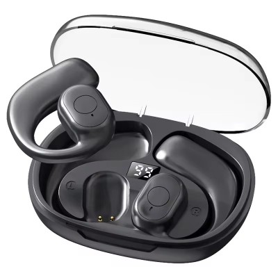 Casti wireless sport TWS U10 Bluetooth 5.3 Microfon HiFi Dock cu Afisaj Prindere Carlig Black foto