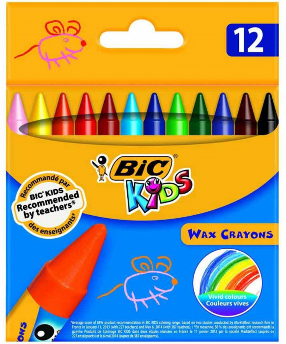 Bic Set Creioane Cerate Plastifiate Kids Wax Crayons 12 Bucati 038821